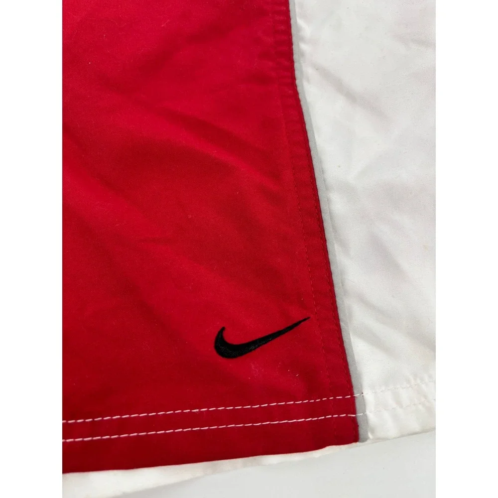 Nike Swim Trunks Mens Medium Red White Black Colorblock Mesh Lined Board Shorts